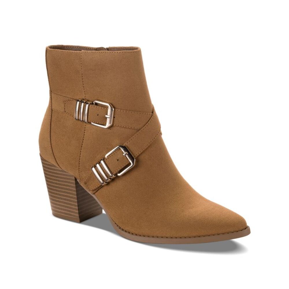 SUN STONE Womens Brown Elyssaa Pointed Toe Stacked Heel Zip-Up Booties 7.5 M